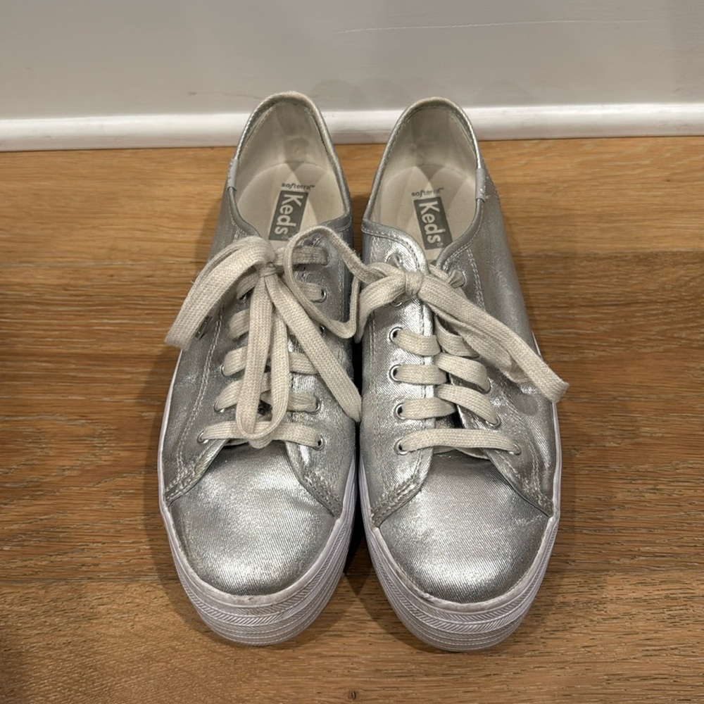 Metallic silver Keds shoes
